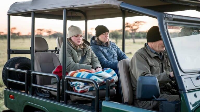 Game drive vehicle with unhappy people