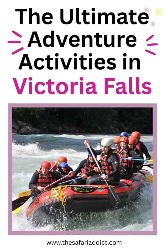 People going white water rafting through the rapids on the Zambezi River at Victoria Falls.