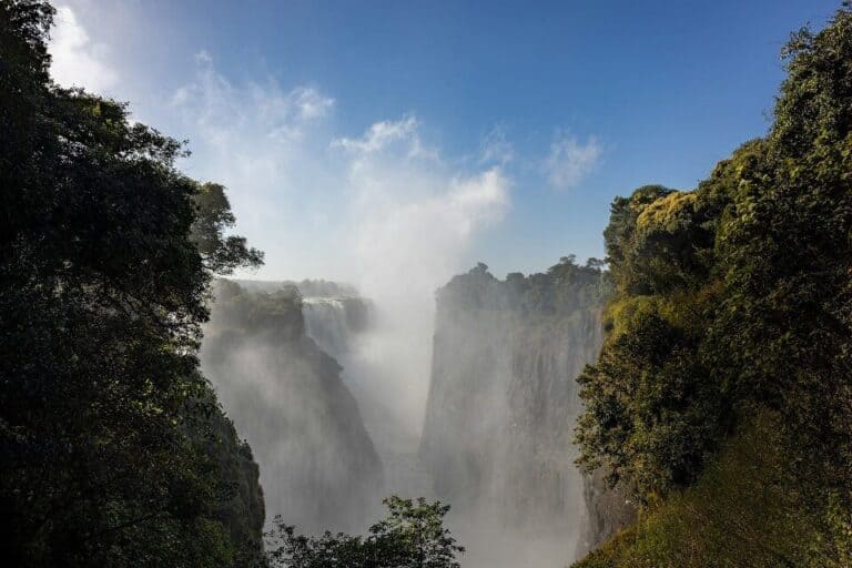 Victoria Falls Zimbabwe with lots of spray