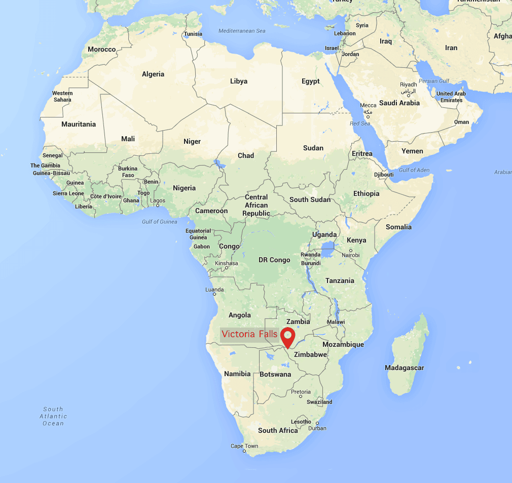 A map of Africa showing the location of Victoria Falls
