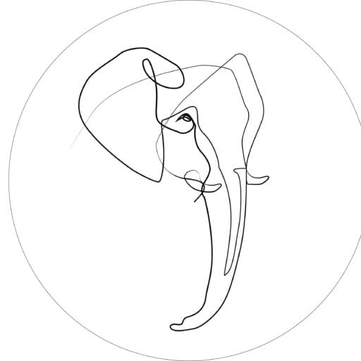 One line drawing of an elephant's head logo