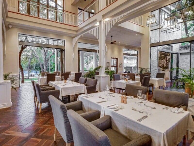 The interior of the Palm Restaurant at the Palm River Hotel in Victoria Falls, Zimbabwe.