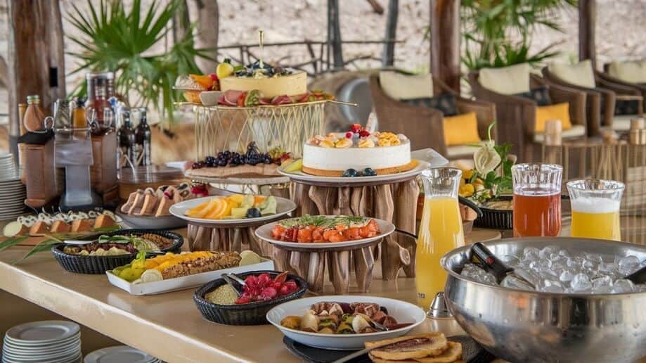 Buffet style meal at a safari lodge