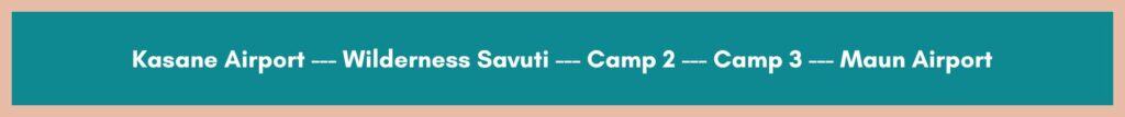 Flight routing Kasane Airport to Wilderness Savuti - camp 2 - camp 3 - Maun Airport