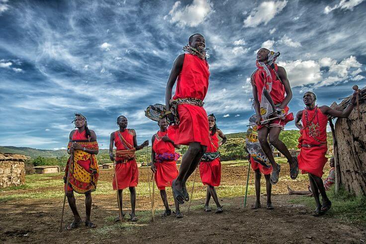 Maasai men in Kenya  jumping