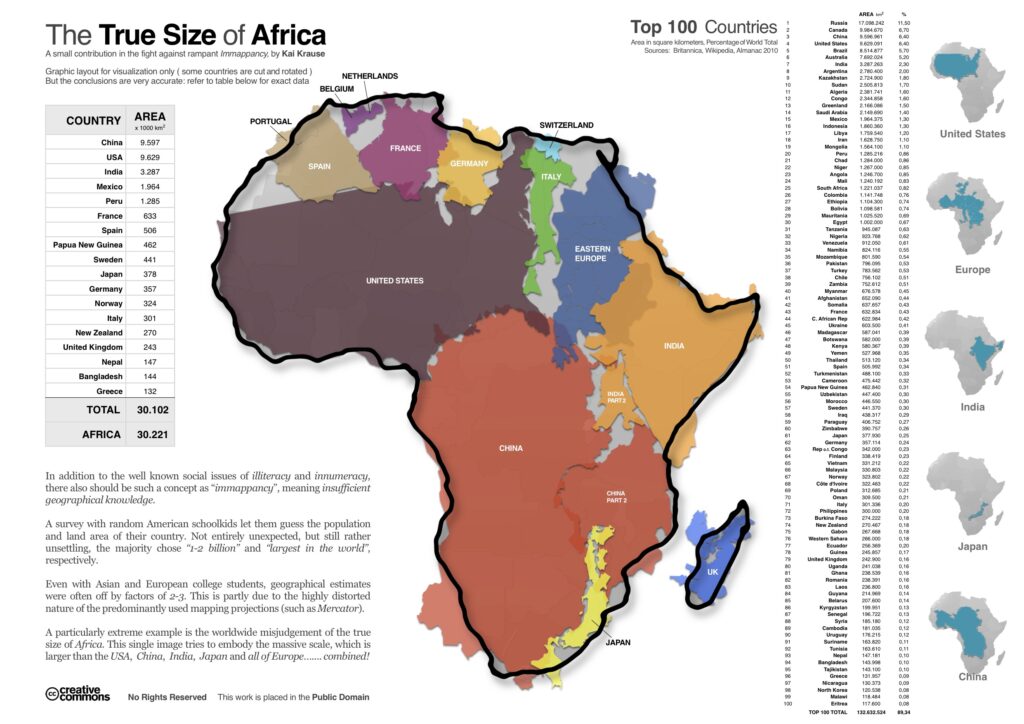 A map of the African continent showing how many other countries can fit into the same space