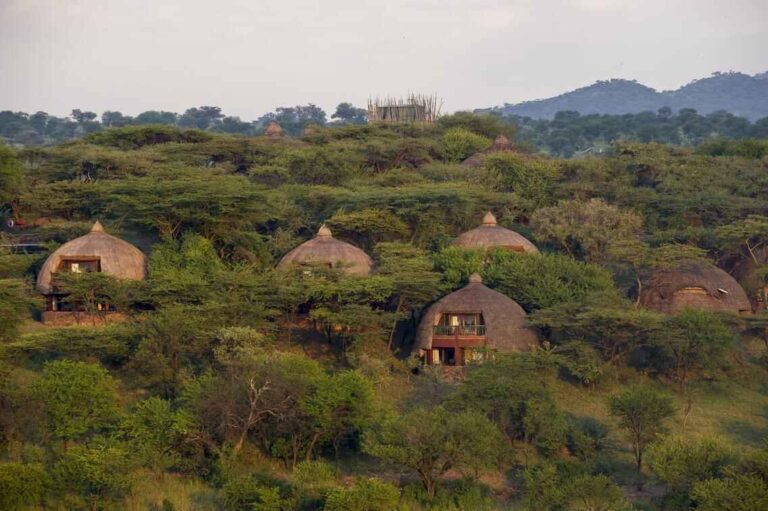 Exterior view of the rooms at the Serengeti Serena Lodge which is non-tented accommodation