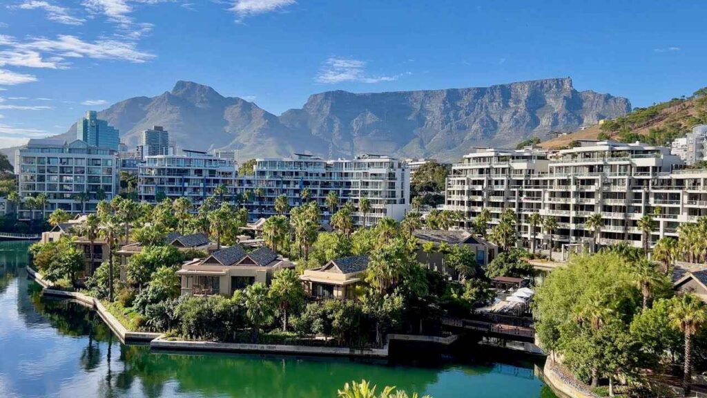 View of Table Mountain in Cape Town on a sunny day