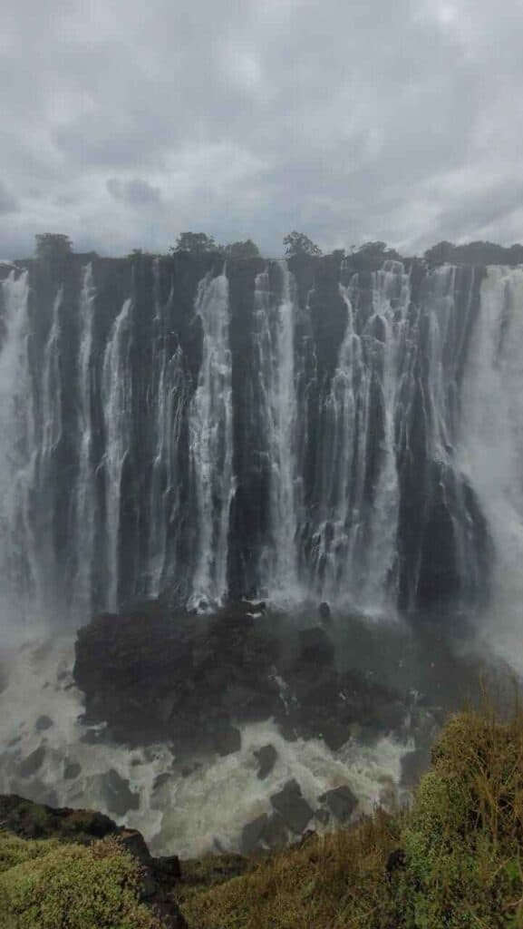 Victoria Falls in low water season from the Zambian side.
