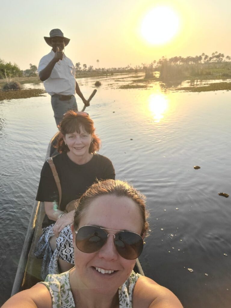 Andy & I (two ladies) on a mekoro ride in the Okavango Delta in Botswana