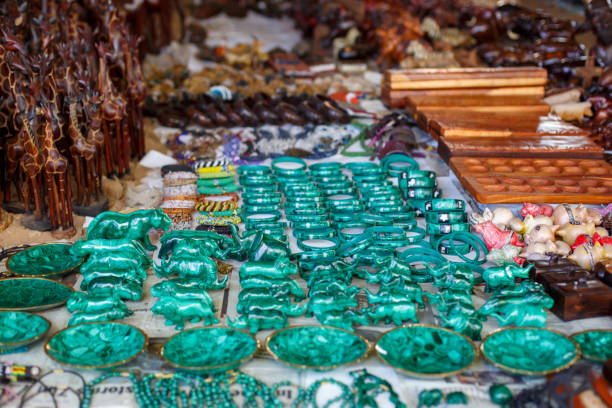 Curios for sale at a market in Victoria Falls