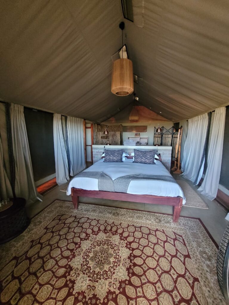 Interior of tent at Davisonds Camp in Zimbabwe - where to stay