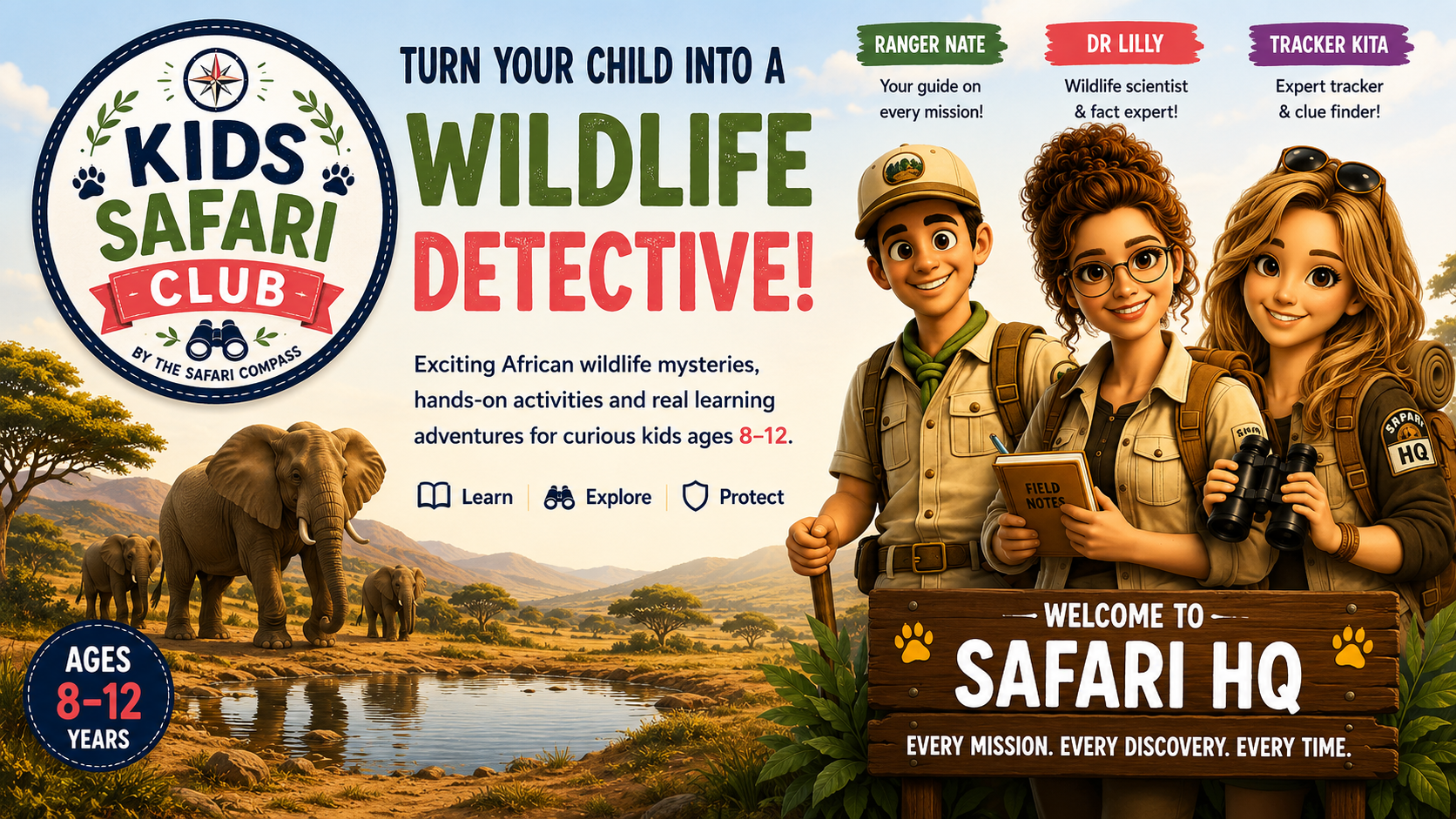Hero image of the Kids Safari Club - become a wildlife detective.